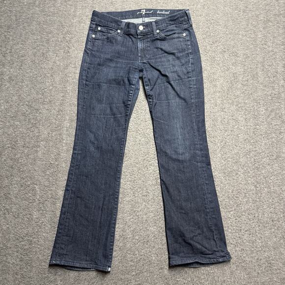 7 For All Mankind Bootcut Jeans Women's 31* Blue Dark Wash Low Rise Rhinestones - Picture 1 of 9